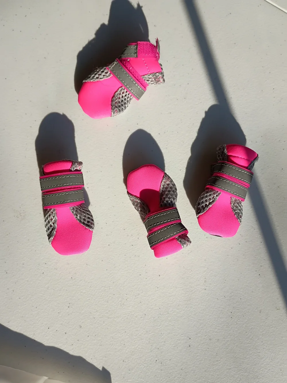 Set of 4 Pink/Gray Mesh Dog Boots/Shoes Size M Reflective, All Breeds Athletic